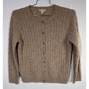 Appleseeds Classic Tan Wool Cable Knit Button Up Cardigan sweater Women's M Cozy